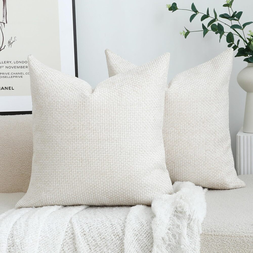 3188 Pack of 2 Woven Textured Decorative Throw Pillow Covers Soft Chenille